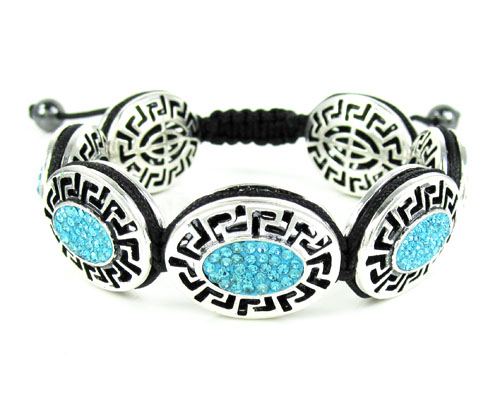 Mens white stainless steel aqua blue rhinestone oval fendi style bracelet 3.50ct