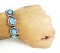 Mens white stainless steel aqua blue rhinestone oval fendi style bracelet 3.50ct