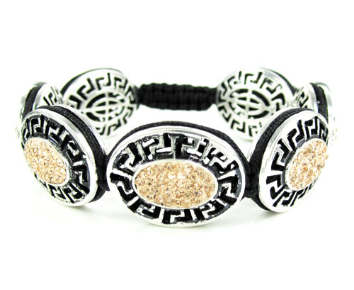 Mens white stainless steel champagne rhinestone oval fendi style bracelet 3.50ct