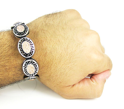 Mens white stainless steel champagne rhinestone oval fendi style bracelet 3.50ct