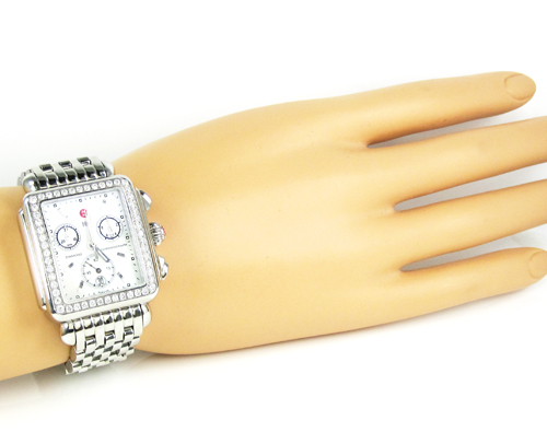 Ladies michele deco day diamond white stainless steel watch 1.08ct