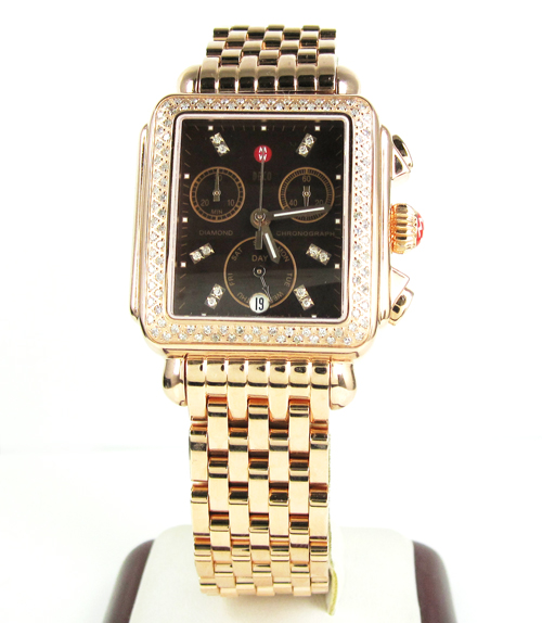 Ladies michele deco date & day diamond rose gold stainless steel watch 0.66ct - Image 2