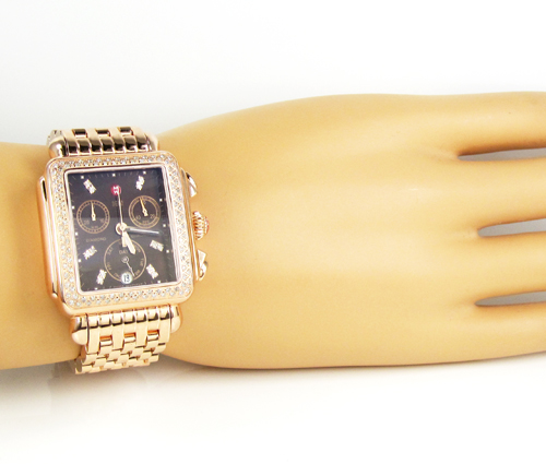 Ladies michele deco date & day diamond rose gold stainless steel watch 0.66ct - Image 5