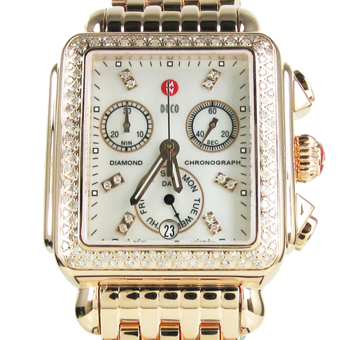 Ladies michele deco date & day diamond rose gold stainless steel watch 0.66ct