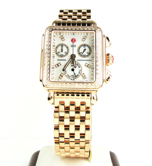 Ladies michele deco date & day diamond rose gold stainless steel watch 0.66ct - Image 3