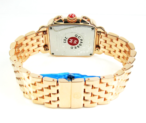 Ladies michele deco date & day diamond rose gold stainless steel watch 0.66ct