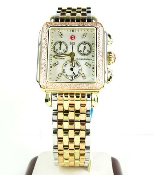 Ladies michele deco date & day diamond tri-tone stainless steel watch 0.66ct - Image 3