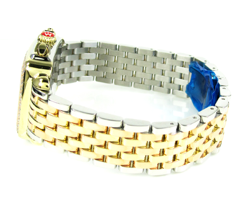 Ladies michele deco date & day diamond tri-tone stainless steel watch 0.66ct