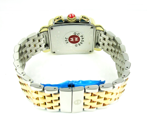 Ladies michele deco date & day diamond tri-tone stainless steel watch 0.66ct