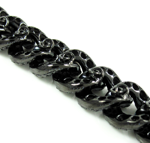 Black sterling silver black diamond miami link bracelet 12.50ct