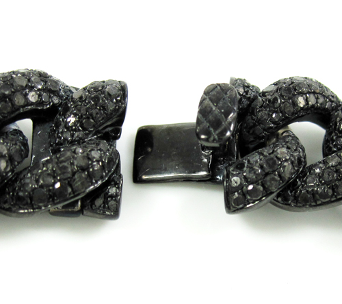Black sterling silver black diamond miami link bracelet 12.50ct