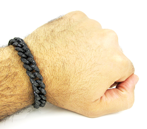 Black sterling silver black diamond miami link bracelet 12.50ct - Image 8