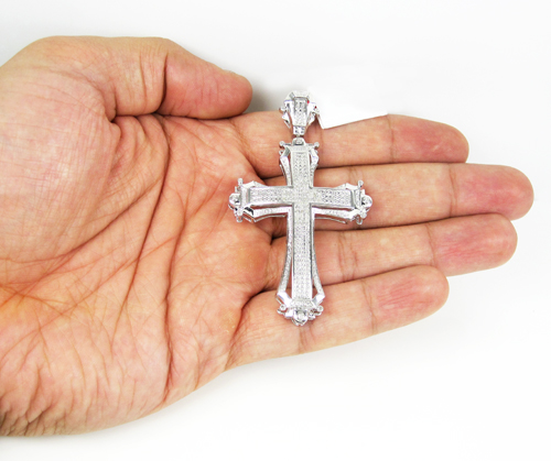 Mens white sterling silver diamond cross 0.50ct