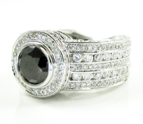 Mens 14k white gold black & white diamond fashion ring 5.00ct