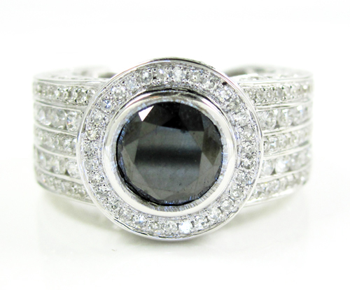 Mens 14k white gold black & white diamond fashion ring 5.00ct