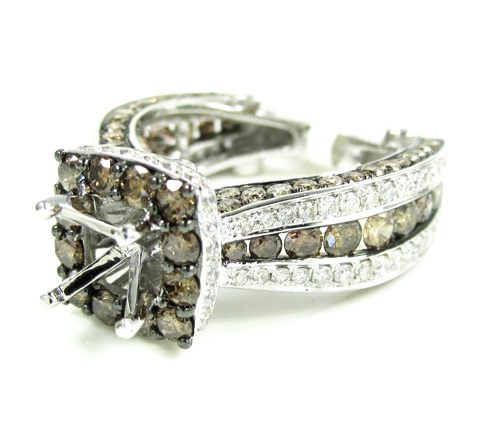 Ladies 14k white gold champagne diamond semi mount ring 3.86ct