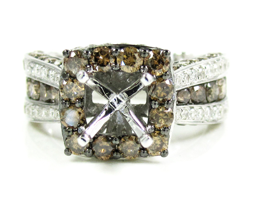 Ladies 14k white gold champagne diamond semi mount ring 3.86ct