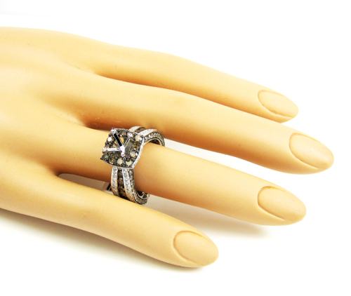 Ladies 14k white gold champagne diamond semi mount ring 3.86ct