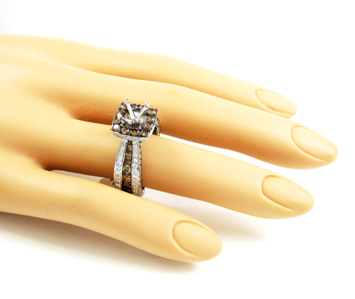 Ladies 14k white gold champagne diamond semi mount ring 3.86ct