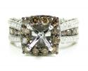 Ladies 14k white gold champagne diamond semi mount ring 3.86ct
