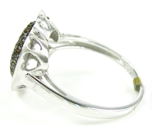 Ladies 10k white gold white & champagne diamond heart ring 0.55ct