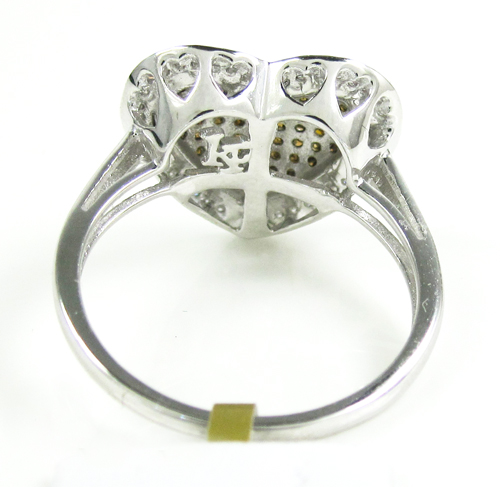 Ladies 10k white gold white & champagne diamond heart ring 0.55ct