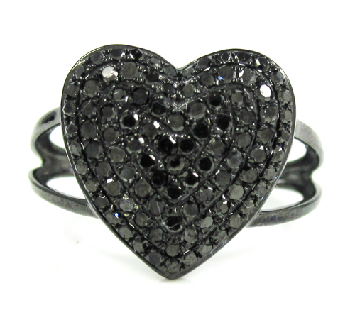 Ladies 10k black gold black diamond heart ring 0.67ct - Image 2