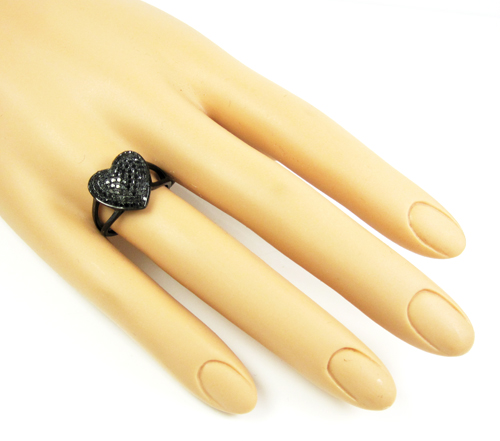 Ladies 10k black gold black diamond heart ring 0.67ct