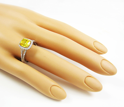 Ladies 14k white gold canary citrine diamond ring 3.54ct