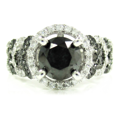 Ladies 14k white gold black & white diamond fancy engagement ring 2.40ct