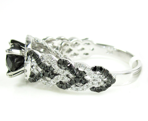 Ladies 14k white gold black & white diamond fancy engagement ring 2.40ct