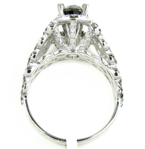 Ladies 14k white gold black & white diamond fancy engagement ring 2.40ct