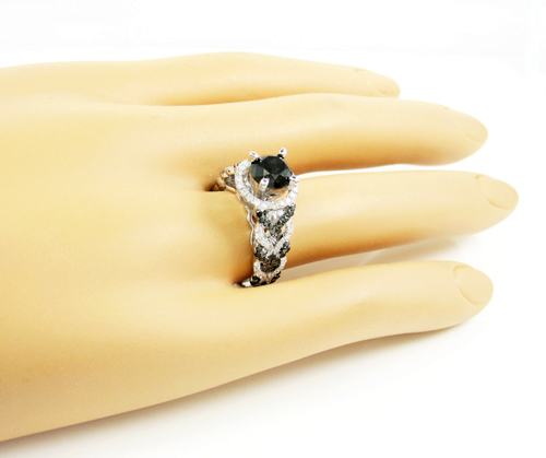 Ladies 14k white gold black & white diamond fancy engagement ring 2.40ct