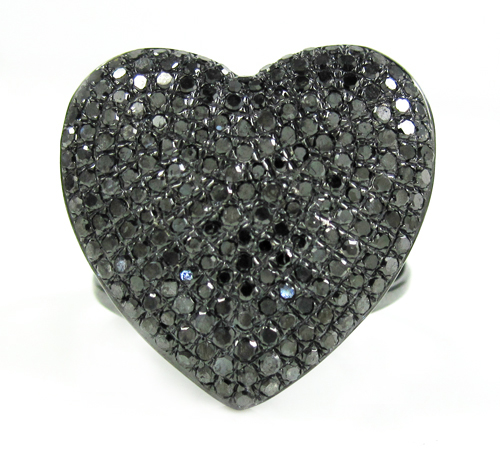 Ladies 10k black gold black diamond heart ring 1.50ct