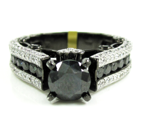 Ladies 10k black gold black & white diamond engagement ring 4.10ct