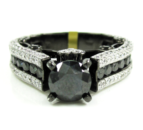 Ladies 10k black gold black & white diamond engagement ring 4.10ct - Image 2