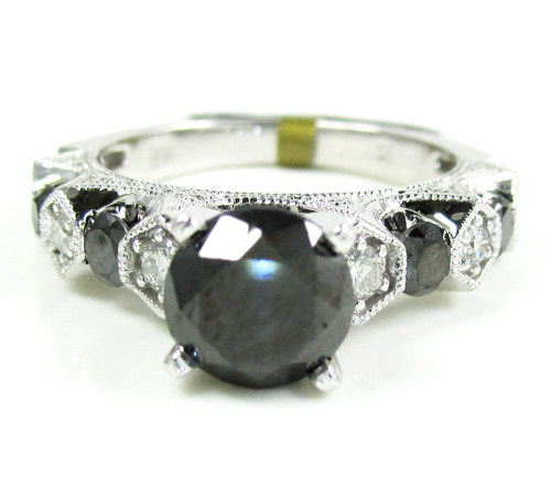 Ladies 10k white gold black & white diamond engagement ring 3.10ct - Image 2