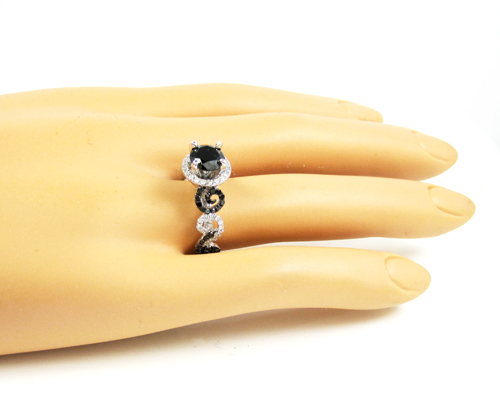 Ladies 10k white gold black & white diamond engagement ring 2.15ct