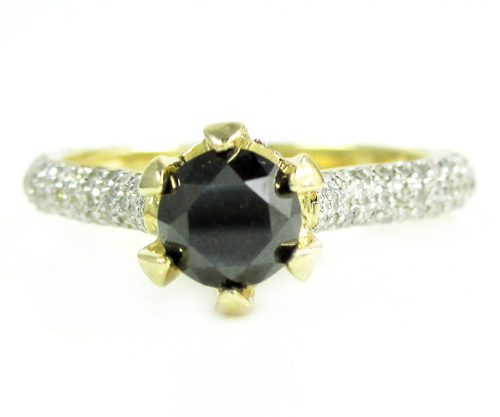 Ladies 14k yellow gold black & white diamond engagement ring 1.50ct