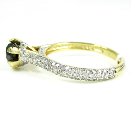 Ladies 14k yellow gold black & white diamond engagement ring 1.50ct