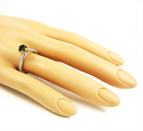 Ladies 14k yellow gold black & white diamond engagement ring 1.50ct - Image 5