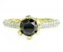 Ladies 14k yellow gold black & white diamond engagement ring 1.50ct