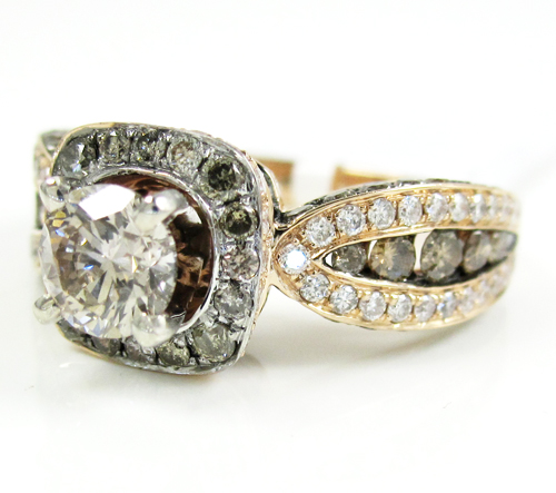 Ladies 14k rose gold champagne & white diamond engagement ring 3.00ct