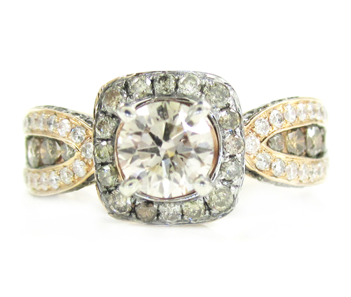 Ladies 14k rose gold champagne & white diamond engagement ring 3.00ct