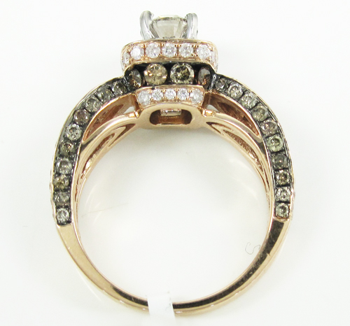 Ladies 14k rose gold champagne & white diamond engagement ring 3.00ct