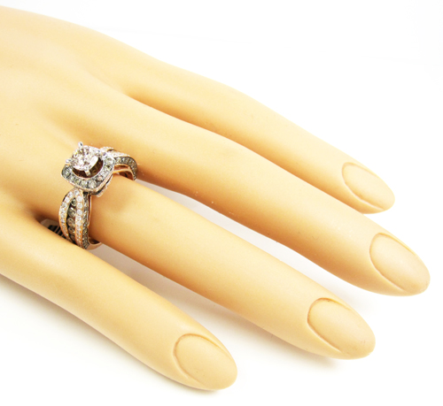 Ladies 14k rose gold champagne & white diamond engagement ring 3.00ct