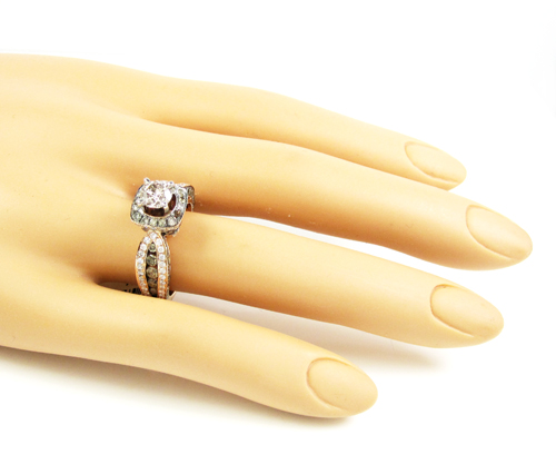 Ladies 14k rose gold champagne & white diamond engagement ring 3.00ct