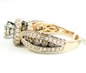 Ladies 14k rose gold champagne & white diamond engagement ring 3.00ct