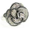 Ladies 14k white gold black & champagne diamond flower ring 1.60ct