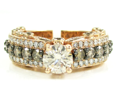 Ladies 14k rose gold champagne & white diamond engagement ring 2.69ct